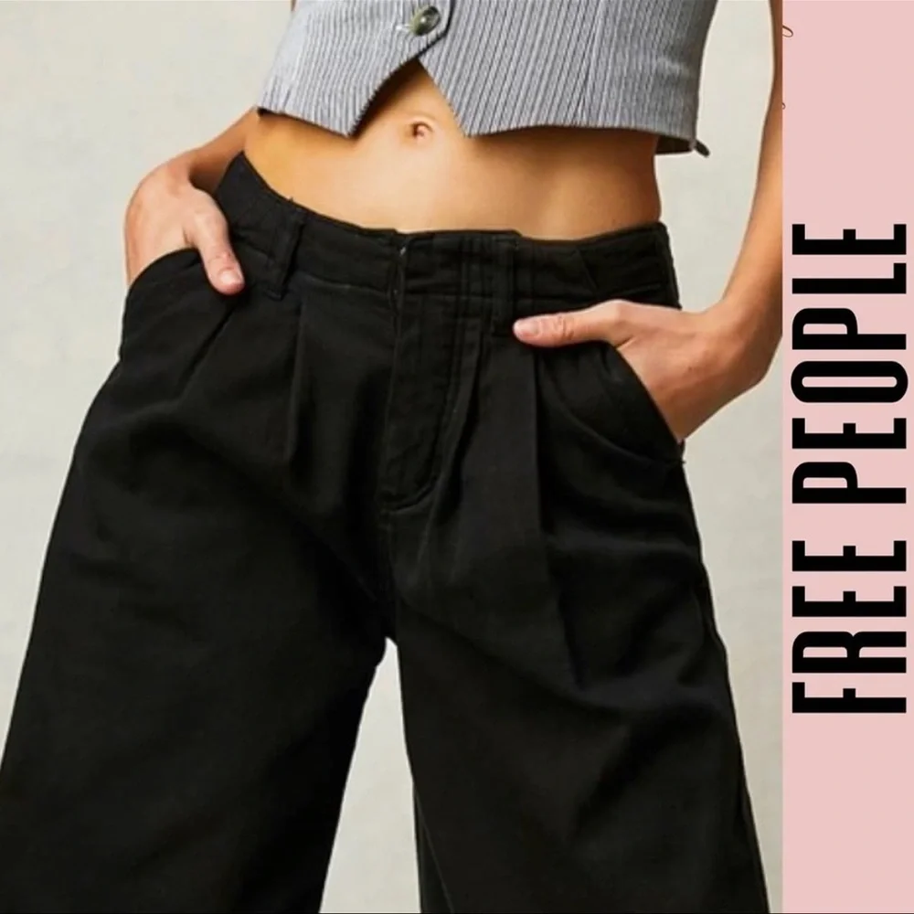 Free People Light as Spring Pleated High Rise Wide Leg Slouchy Trouser Pants